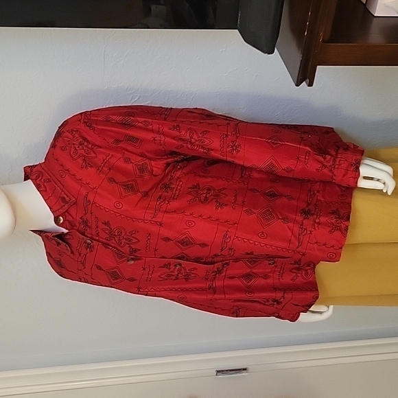 𝅺VTG BLEU BAYOU Red Silk Embroidered Beaded Holiday Shacket - Picture 2 of 10